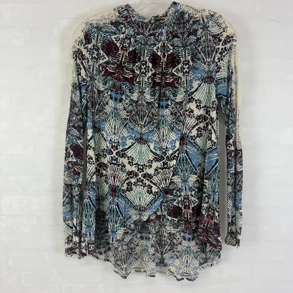 Free People Nouveau Long Sleeve Lace Mock Neck Bohemian Top‎ XS